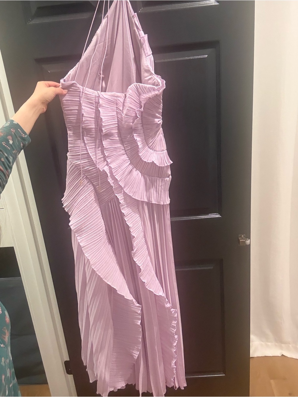 One-Shoulder Lavender Ruffle Maxi Dress - Picture 4 of 10